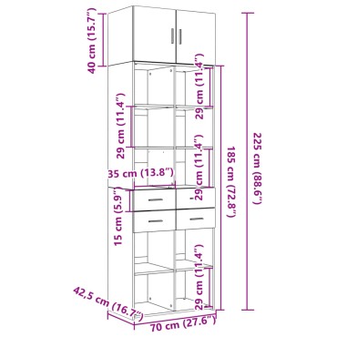 vidaXL Ραφιέρα με Ντουλάπια Λευκή 70x42,5x225cm Επεξεργασμένο Ξύλο 1 τεμ.
