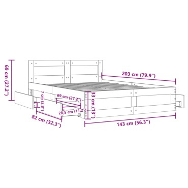vidaXL Πλαίσιο Κρεβατιού με Κεφαλάρι Sonoma Δρυς 140x200εκ. Επεξ. Ξύλο