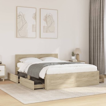 vidaXL Πλαίσιο Κρεβατιού με Κεφαλάρι Sonoma Δρυς 140x200εκ. Επεξ. Ξύλο