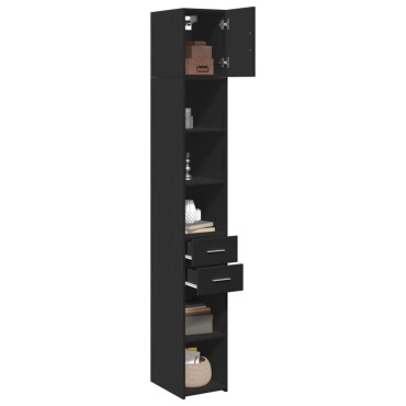 vidaXL Ντουλάπι Αποθήκευσης Στενό Μαύρο 30x42,5x225cm Επεξεργ. Ξύλο 1 τεμ.