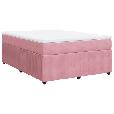 vidaXL Κρεβάτι Boxspring με Στρώμα Ροζ 160x200cm Βελούδινο 1 τεμ. - Διπλό