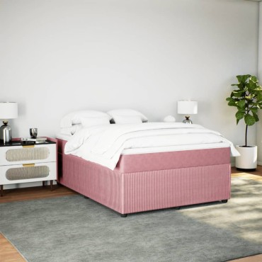 vidaXL Κρεβάτι Boxspring με Στρώμα Ροζ 160x200cm Βελούδινο 1 τεμ. - Διπλό