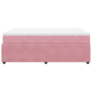 vidaXL Κρεβάτι Boxspring με Στρώμα Ροζ 160x200cm Βελούδινο 1 τεμ. - Διπλό