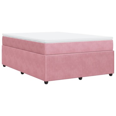 vidaXL Κρεβάτι Boxspring με Στρώμα Ροζ 160x200cm Βελούδινο 1 τεμ. - Διπλό