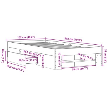 vidaXL Πλαίσιο Κρεβατιού Καπνιστή Δρυς 100x200 εκ. Επεξεργασμένο Ξύλο