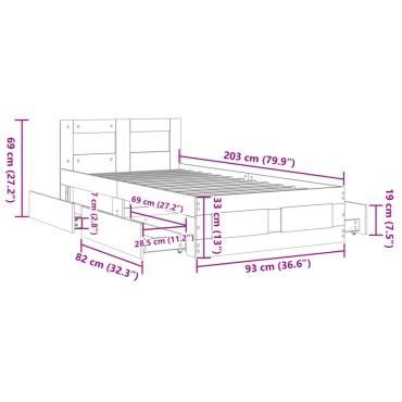 vidaXL Πλαίσιο Κρεβατιού με Κεφαλάρι Sonoma Δρυς 90x200 εκ. Επεξ. Ξύλο
