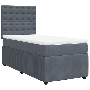vidaXL Κρεβάτι Boxspring με Στρώμα Σκούρο Γκρι 90x200 εκ. Βελούδινο