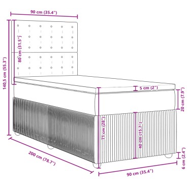 vidaXL Κρεβάτι Boxspring με Στρώμα Σκούρο Γκρι 90x200 εκ. Βελούδινο