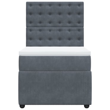vidaXL Κρεβάτι Boxspring με Στρώμα Σκούρο Γκρι 90x200 εκ. Βελούδινο