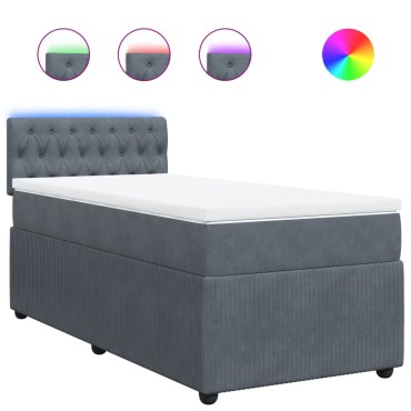 vidaXL Κρεβάτι Boxspring με Στρώμα Σκούρο Γκρι 90x200 εκ. Βελούδινο