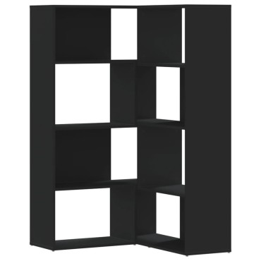 vidaXL Βιβλιοθήκη Γωνιακή 4 Επ. Μαύρο 85x85x140cm Επεξεργασμένο Ξύλο 1 τεμ.