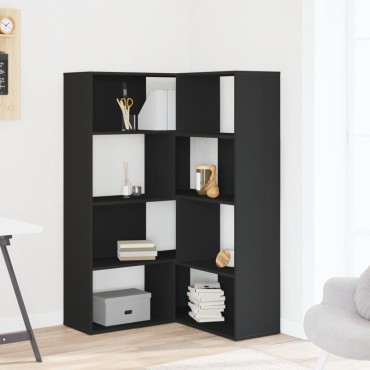 vidaXL Βιβλιοθήκη Γωνιακή 4 Επ. Μαύρο 85x85x140cm Επεξεργασμένο Ξύλο 1 τεμ.
