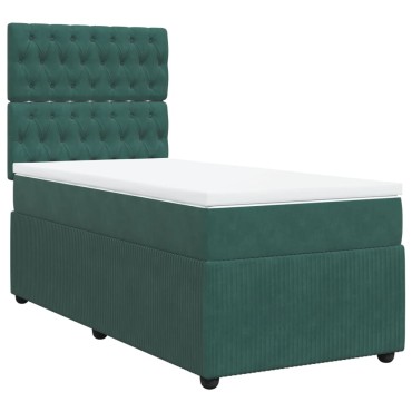 vidaXL Κρεβάτι Boxspring με Στρώμα Σκούρο Πράσινο 80x200 εκ. Βελούδινο