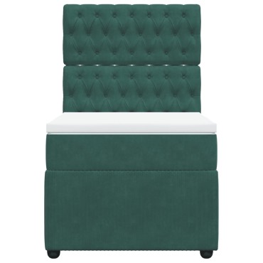 vidaXL Κρεβάτι Boxspring με Στρώμα Σκούρο Πράσινο 80x200 εκ. Βελούδινο
