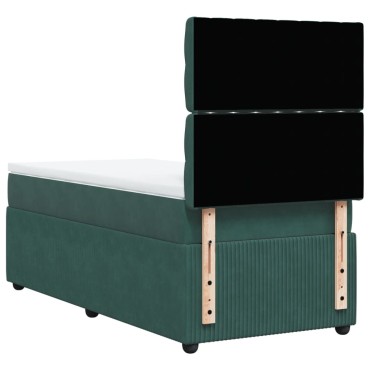 vidaXL Κρεβάτι Boxspring με Στρώμα Σκούρο Πράσινο 80x200 εκ. Βελούδινο