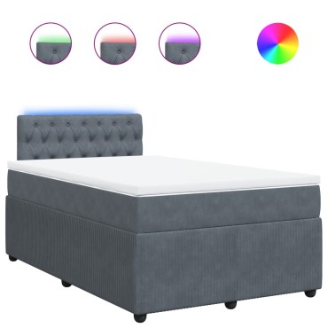 vidaXL Κρεβάτι Boxspring με Στρώμα Σκούρο Γκρι 120x200cm Βελούδινο 1 τεμ. - Μονό