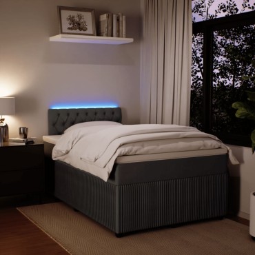 vidaXL Κρεβάτι Boxspring με Στρώμα Σκούρο Γκρι 120x200cm Βελούδινο 1 τεμ. - Μονό