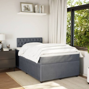 vidaXL Κρεβάτι Boxspring με Στρώμα Σκούρο Γκρι 120x200cm Βελούδινο 1 τεμ. - Μονό