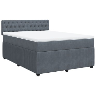 vidaXL Κρεβάτι Boxspring με Στρώμα Σκούρο Γκρι 140x190cm Βελούδινο 1 τεμ. - Μονό