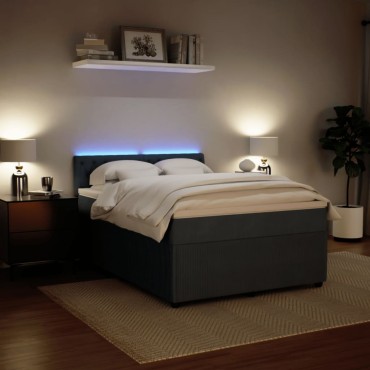 vidaXL Κρεβάτι Boxspring με Στρώμα Σκούρο Γκρι 140x190cm Βελούδινο 1 τεμ. - Μονό