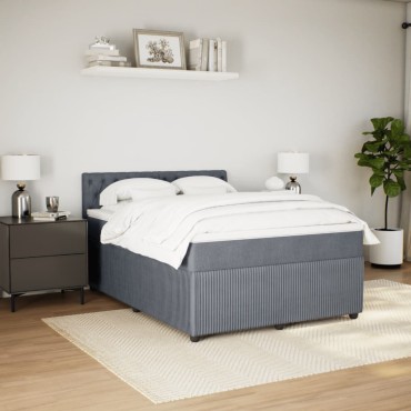 vidaXL Κρεβάτι Boxspring με Στρώμα Σκούρο Γκρι 140x190cm Βελούδινο 1 τεμ. - Μονό