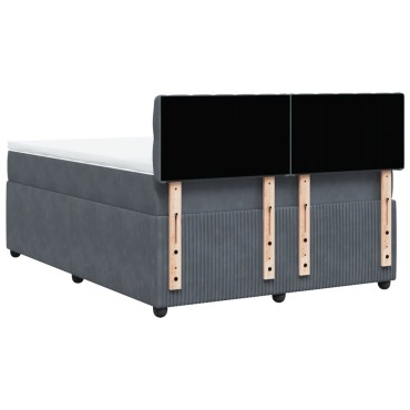 vidaXL Κρεβάτι Boxspring με Στρώμα Σκούρο Γκρι 140x190cm Βελούδινο 1 τεμ. - Μονό