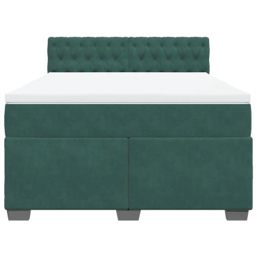 vidaXL Κρεβάτι Boxspring με Στρώμα Σκούρο Πράσινο 140x200εκ. Βελούδινο