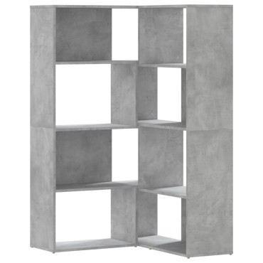 vidaXL Βιβλιοθήκη Γωνιακή 4 Επ. Γκρι Σκυροδέμ. 85x85x140cm Επεξ. Ξύλο 1 τεμ.