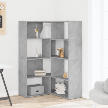 vidaXL Βιβλιοθήκη Γωνιακή 4 Επ. Γκρι Σκυροδέμ. 85x85x140cm Επεξ. Ξύλο 1 τεμ.