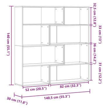 vidaXL Βιβλιοθήκη Γωνιακή 4 Επ. Γκρι Σκυροδέμ. 85x85x140cm Επεξ. Ξύλο 1 τεμ.