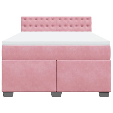 vidaXL Κρεβάτι Boxspring με Στρώμα Σκούρο Ροζ 140x200 εκ. Βελούδινο