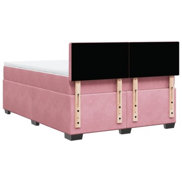 vidaXL Κρεβάτι Boxspring με Στρώμα Σκούρο Ροζ 140x200 εκ. Βελούδινο