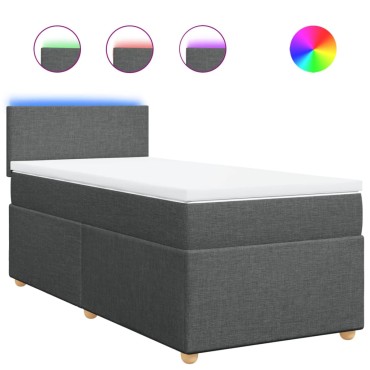 vidaXL Κρεβάτι Boxspring με Στρώμα Σκούρο Γκρι 90x200 εκ. Υφασμάτινο