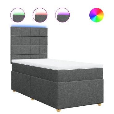 vidaXL Κρεβάτι Boxspring με Στρώμα Σκούρο Γκρι 90x200 εκ. Υφασμάτινο