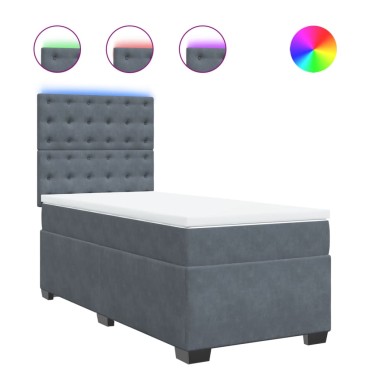 vidaXL Κρεβάτι Boxspring με Στρώμα Σκούρο Γκρι 90x200 εκ. Βελούδινο