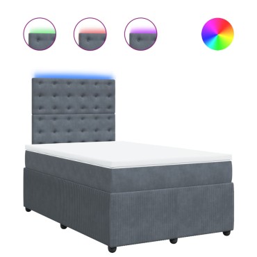 vidaXL Κρεβάτι Boxspring με Στρώμα Σκούρο Γκρι 120x190 εκ. Βελούδινο