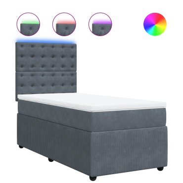 vidaXL Κρεβάτι Boxspring με Στρώμα Σκούρο Γκρι 90x190 εκ. Βελούδινο