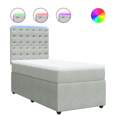 vidaXL Κρεβάτι Boxspring με Στρώμα Ανοιχτό Γκρι 90x200 εκ. Βελούδινο