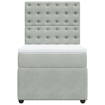 vidaXL Κρεβάτι Boxspring με Στρώμα Ανοιχτό Γκρι 90x200 εκ. Βελούδινο