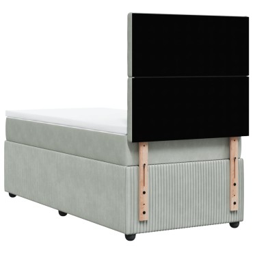 vidaXL Κρεβάτι Boxspring με Στρώμα Ανοιχτό Γκρι 90x200 εκ. Βελούδινο