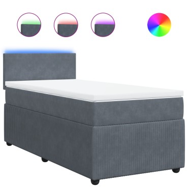 vidaXL Κρεβάτι Boxspring με Στρώμα Σκούρο Γκρι 90x190 εκ. Βελούδινο