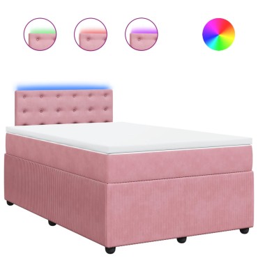 vidaXL Κρεβάτι Boxspring με Στρώμα Ροζ 120x200cm Βελούδινο 1 τεμ. - Μονό