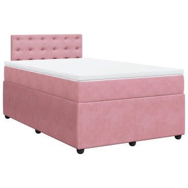 vidaXL Κρεβάτι Boxspring με Στρώμα Ροζ 120x200cm Βελούδινο 1 τεμ. - Μονό