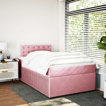 vidaXL Κρεβάτι Boxspring με Στρώμα Ροζ 120x200cm Βελούδινο 1 τεμ. - Μονό