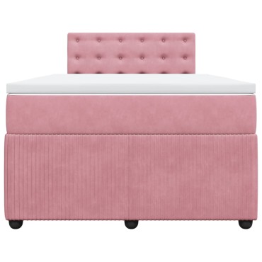 vidaXL Κρεβάτι Boxspring με Στρώμα Ροζ 120x200cm Βελούδινο 1 τεμ. - Μονό