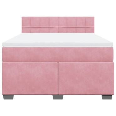 vidaXL Κρεβάτι Boxspring με Στρώμα Ροζ 140x200 εκ. Βελούδινο