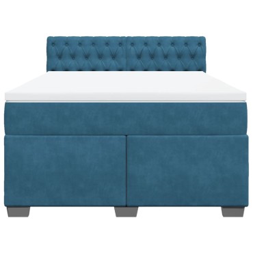 vidaXL Κρεβάτι Boxspring με Στρώμα Σκούρο Μπλε 140x200 εκ. Βελούδινο