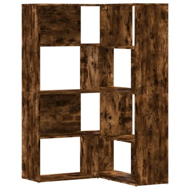 vidaXL Βιβλιοθήκη Γωνιακή 4 Επ. Καπνιστή Δρυς 85x85x140cm Επεξ. Ξύλο 1 τεμ.