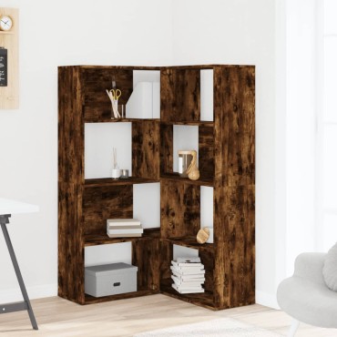 vidaXL Βιβλιοθήκη Γωνιακή 4 Επ. Καπνιστή Δρυς 85x85x140cm Επεξ. Ξύλο 1 τεμ.