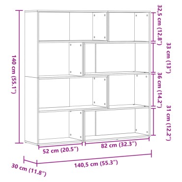 vidaXL Βιβλιοθήκη Γωνιακή 4 Επ. Καπνιστή Δρυς 85x85x140cm Επεξ. Ξύλο 1 τεμ.